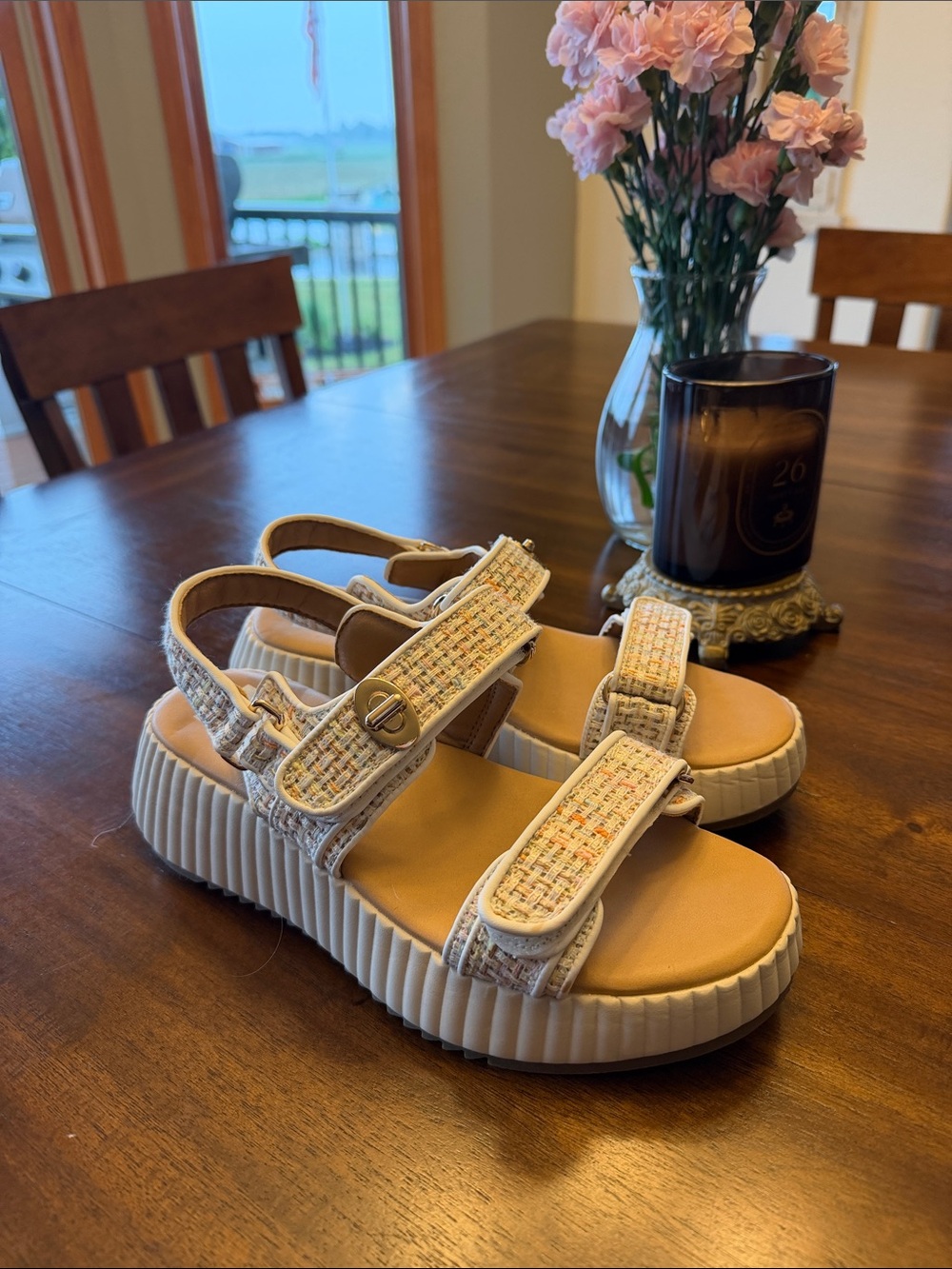DV by Dolce Vita Girls Cream Tweed Platform Sandals